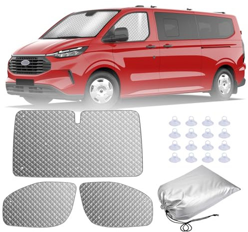 MaxAwe 3Stk Thermomatte Fahrerhaus passend für Ford Transit Custom, Luxus Interne Auto Sonnenblende Frontscheibenabdeckung, Thermo Jalousien Set Verdunkelung, Sonnenschutz Windschutzscheiben Matte