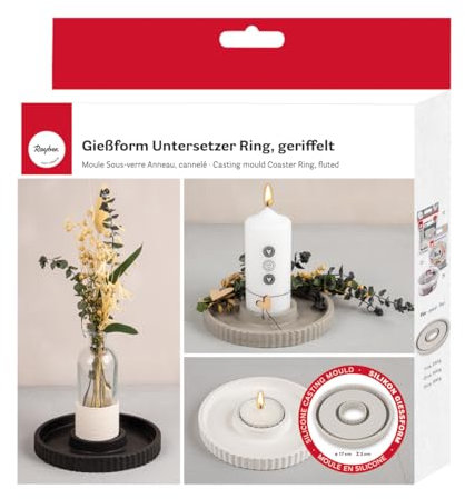 Rayher Silikon Gießform Untersetzer Ring, geriffelt, 17 cm ø, Höhe 2 cm, zum Ausgießen mit Kreativ Beton, Art Resin Gießharz, Raysin-Gießpulver, 36175000