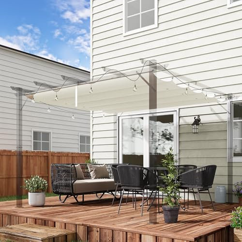 Outsunny Toile d'ombrage rétractable pour pergola, auvent de rechange pour pergola de 3 x 3 m, toit rétractable blanc crème