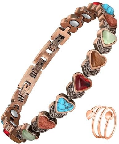 Jecanori 99.99% Pure Copper Magnetic Bracelet for Women,Effective Ultra Strength Ladies Copper Bracelet with Gift Box & Removal Tool(Love Turquoise)