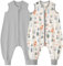 Looxii 2er Pack Baby Sommerschlafsack mit füßen 0.5 Tog Schlafsack Baby 100% Baumwolle Baby Schlafsack für Kinder 3-4 Jahre Jungen Mädchen 90 cm Grey Forest