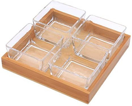 HOLIDYOYO 1juego Bandejas De Vidrio Soporte Para Frutas y Aperitivos Platos Divididos Para Snacks y Frutos Secos De Diseño Moderno Para Decoración De Cocina y Servir Reuniones