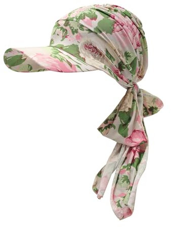 ZLYC Damen Chemo Headwear Brim Visor Hat Beanie-Mütze(Krawatte Blumen Grün),Einheitsgröße