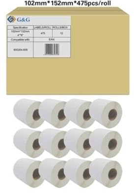 G&G Etiketten Rolle 102 x 152mm paper white 12 Rollen Permanent haftend RL-P-S2011-102 * 152 * 475-BK/WT Universal-Etiketten