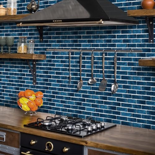 Tile Stickers Blue Black Peel and Stick Floor Tiles PVC Bathroom Waterproof Wall Stickers Kitchen Stick on Oilproof Tiles Self15x30cm/3pcs