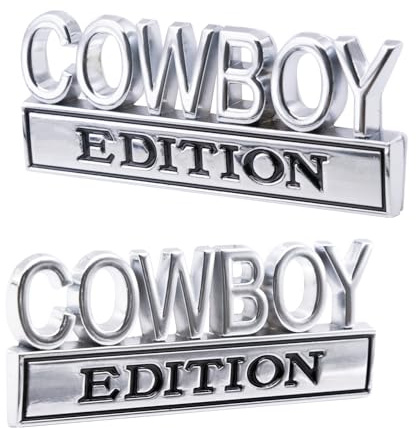 2 Stück 3D erhöhte Buchstaben Cowboy Ausgabe Auto Aufkleber – Metall Namensschild Aufkleber für Autos, LKW, Motorräder, SUV – Tür Heckklappe Stoßstange langlebige Fahrzeug Außenabzeichen (Chrom und