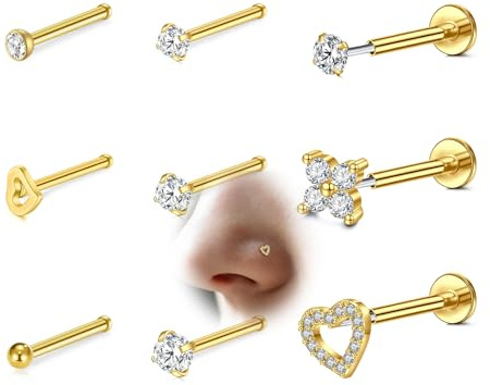 VFUN Threadless Nasenpiercing Cz Nasenstecker Für Damen Herren Labret Piercing Lippenpiercing Push In Flat Back Stud Earrings Cz Nose Nostril Tragus Helix Piercing