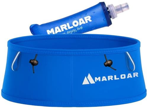 MARLOAR Laufgürtel mit Soft Flask 250 ml – Verstellbarer Running Belt für Damen & Herren, Jogging Gürtel rutschfest, mehrere Taschen für Handy & Schlüssel (OceanEdition, L)