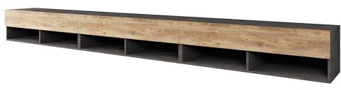 MINIO go for it - TV-Schrank Anne, Lowboard mit Türen und Regalen - LED | Offene Nischen, Laminierte Spannplatte, Farbe: Kastanien Breslau / Matera Graphit - mit LED Beleuchtung