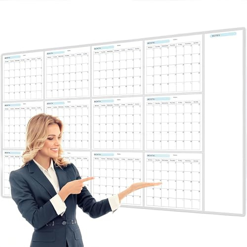 Großer Trocken Abwischbarer Wandkalender, Undatierter Whiteboard-Jahreskalender mit Zwei Markern, 87 cm x 148 cm, Wiederverwendbarer Laminierter Aufgabenplaner mit Großartigem Layout, Ideal für Büro,