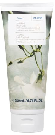 KORRES JASMINE Bodymilk mit pflegendem Mandelöl, mit floralen Duft von zartem Jasmin, für 24h Pflege+Geschmeidigkeit, vegan, silikon- und parabenfrei, 200 ml