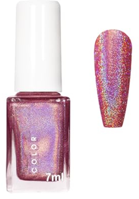 Holographic Nail Polish - Pink Sparkle Nail Polish - Quick Drying & High Glossy - Shimmering Nail Varnish for DIY Nail Art Manicure at Home - No UV Need (Pink)