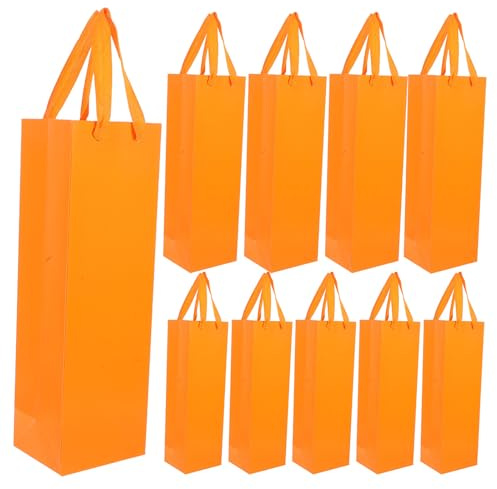 Cabilock 20PCS Reusable Thick Cardboard Wine Bottle Carrier Bags Handle, Waterproof Paper Wine Bags for Whiskey, Beer, Packaging in Persimmon Orange