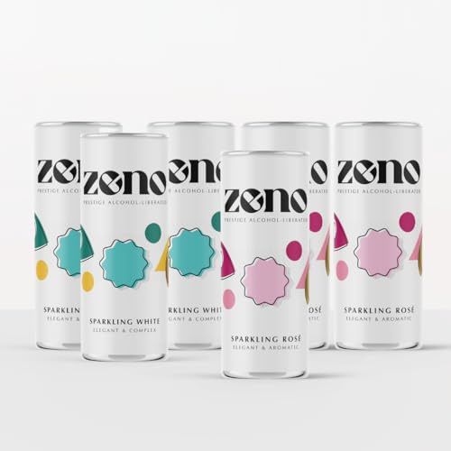6 Mixed Cans Alcohol-Free Sparkling Wine – ZENO Sparkling White & Rosé (3 White, 3 Rosé) – Award-Winning Premium Non-Alcoholic Bubbles, Alcohol Free Without Compromise