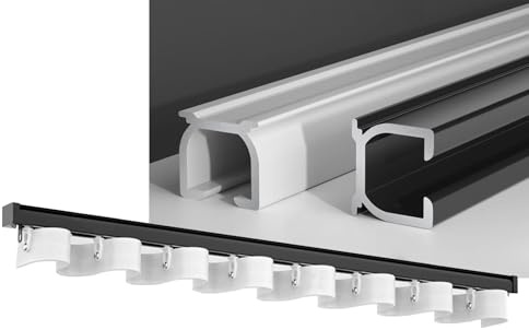 S-förmiges Vorhangschienensystem für Raumteiler, Wand-/Deckenmontage, ideal für schräge Decken, schwarze Farbe, perfekt für Wohnzimmer und Schlafzimmer, Duschstange