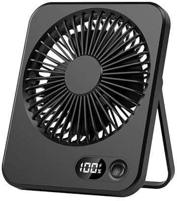gresonic Ventilateur de bureau USB ultra-silencieux - 5 vitesses, écran LCD et design pliable à 180° pour un flux d'air puissant au bureau ou en voyage (Mini Noir)