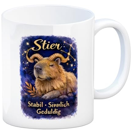 speecheese Kaffeebecher Stier Sternzeichen Cabybara für Astrologie Fans | Lustige für Büro & zuhause mit Spruch
