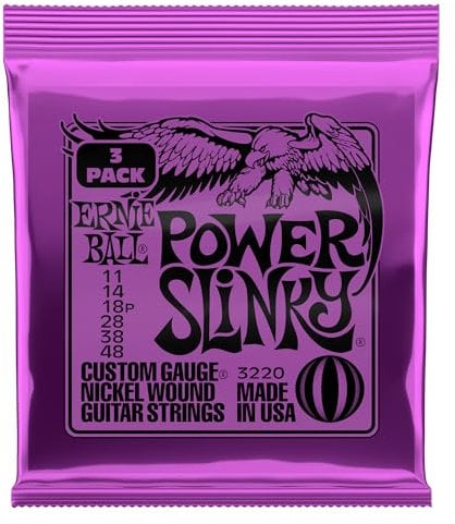 Ernie Ball Power Slinky - Cuerdas para guitarra eléctrica, entorchado de níquel, 3 paquetes, calibre 11-48