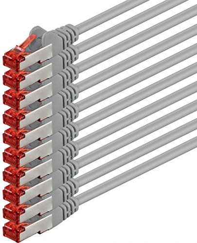 1aTTack.de 10x 0,25m - Cat 6 Netzwerk-Kabel Patch-Kabel Cat6 RJ45 SFTP - Grau