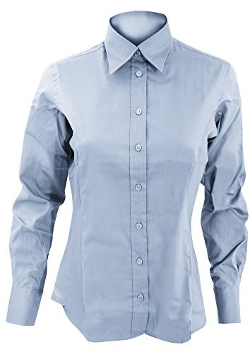 Kustom Kit Ladies Oxford Shirt with Classic Collar, Light Blue, Size 8