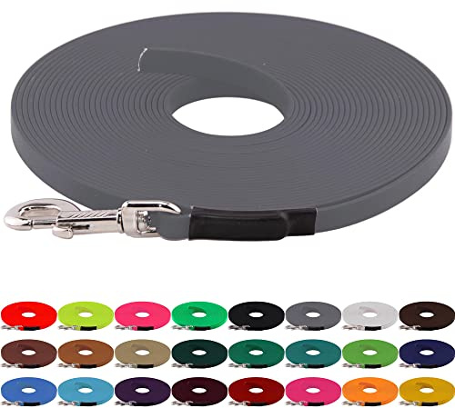 LENNIE BioThane Schleppleine, 9mm, Hunde 5-15kg, 5m lang, ohne Handschlaufe, Grau, genäht