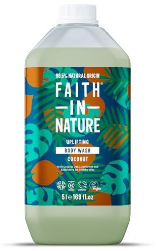 Faith In Nature Organic Coconut Body Wash, Uplifting Shower Gel, Vegan & Cruelty Free, No SLS or Parabens, 5L Refill Pack