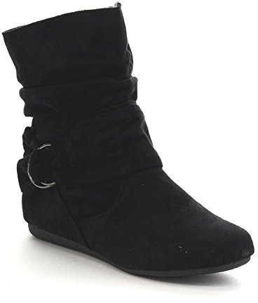 Beston Forever Selena-58 Women's Fashion Mid Calf Flat Heel Side Zipper Slouch Boots Black 8.5