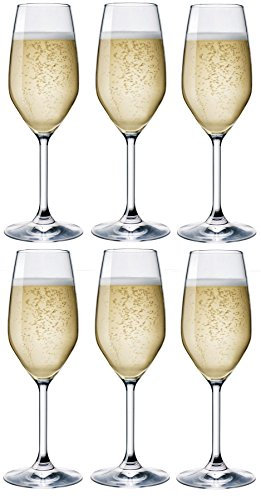 BORMIOLI ROCCO DIVINO - 6er-Set aus Sektgläsern in Cristal Star, 6 elegante Gläser, Spülmaschinenfest, Made in Italy, Fassungsvermögen 240 ml, Maße 21,3 x 6,6 cm - Transparent