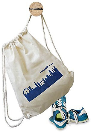 Festival Turnbeutel London Skyline blau - Lässiger Urban-Style Rucksack aus Baumwolle natur - 37 x 46 cm mit Kordelzug