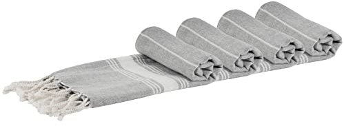 Nicola Spring 100% Türkisch Baumwolle Micro Handtuch Set | Travel Gym Küche Hammam Pestemal Fouta Tee-Tuch - Grau - 4er-Pack