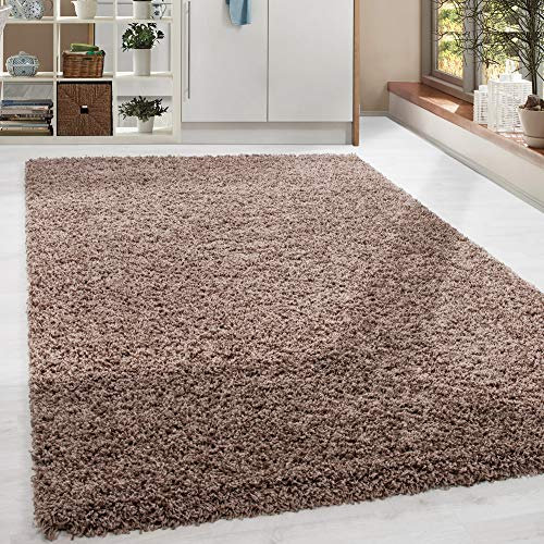 HomebyHome Teppich Wohnzimmer Shaggy Hochflor Mocca Rechteckig 120x170 cm Einfarbig Design - Flauschiger Teppich Schlafzimmer Moderne Extra Weich Pflegeleicht - Carpet Living Room