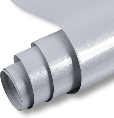 Hode Pellicola Adesiva per Mobili Grigio 40x300cm, Carta Adesiva per Mobili Lucido, Carta da Parati, Vinile Impermeabile per Muro Scrivania Porte Cucina