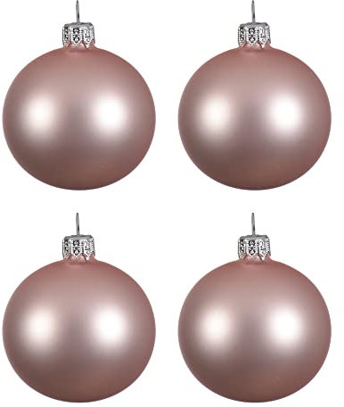 Weihnachtskugeln Glas mundgeblasen 10cm x 4er Box Christbaumkugeln hellrosa rosa puderrosa matt / Glaskugeln Weihnachten 100mm rosa