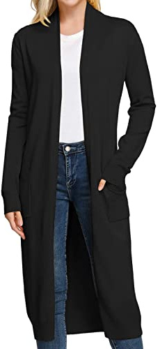 GRACE KARIN Black Long Cardigans for Women Trendy Lightweight Summmer Outfits Open Front Sweater Basics Work Clothes