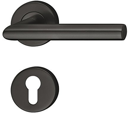 Design Drückergarnitur Edelstahl Türbeschlag schwarz matt für Zimmertüren - LDH 2171 | Türdrücker PZ - Profilzylinder | Türgriff Klasse 3 - EN 1906 | 1 Set - Rosetten-Garnitur mit Befestigungsmaterial
