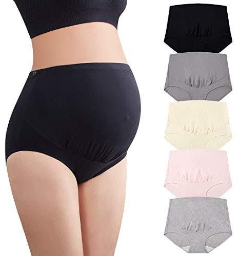Mama Cotton Women's Over The Bump Maternity Bragas de Cintura Alta Cobertura Completa de Embarazo (Multicolor A 5 Paquete, tamaño-XXL)