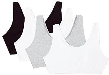 Fruit of the Loom Women's Built Up Tank Style Sports Bra Value Pack, Opaque, Black/Wht/Wht/Heather Grey, 34 (Pack of 4)