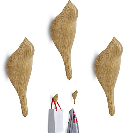 95Street Ganci Appendiabiti,Appendiabiti da Parete Decorazione Rustico Uccello Gancio Appendiabiti Cappello, Sciarpe, Giacche, Cuffia,Venatura del Legno(3 Pezzi)