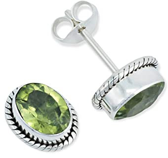 Ohrstecker 925 Silber Peridot leuchtend grüner Stein Edelstein Ohrringe echt Silber Damen Sterling Silber Stecker Geschenk(MOS-021-59)