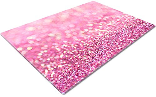 Glass Chopping Board | Non Slip Worktop Saver for Kitchen | Small Pink Glitter Effect Cutting Board
