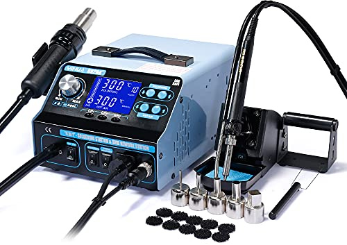 Digital Lötstation Lötkolben Set mit LCD Anzeige 100~480 °C Temperatur Einstellbar Lötkolbenspitze SMD Rework Station Heißluftstation Entlötstation Heißluft für Professioneller Hobbybastler 992DA+ BGA