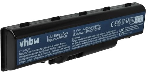 vhbw Batterie Remplacement pour Acer AS07A31, AS07A32, AS07A41, AS07A42, AS07A51, AS07A52, AS07A72 pour Ordinateur Portable (4400mAh, 11,1V, Li-ION)