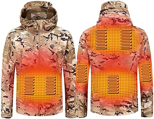 ZLYJ Veste Chauffante Camouflage pour Homme Femme avec Puissance Mobile, Manteau Chauffant Electrique Chaud Chasse Randonnée A,XL