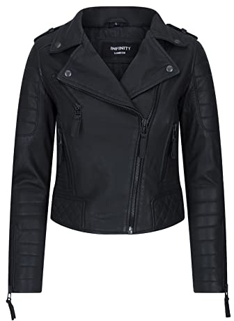 TruClothing.com Damen Biker Lederjacke Brando Matt Schwarz Motorrad Slim Fit Vintage Retro - schwarz XL