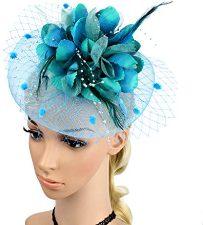 haozaikeji Fascinators für Damen, Netz, Federn, Blume, viktorianische Pillendose, Hut, Burgunderrot, Fascinatoren, TeeRennhut, Hochzeit, Kirche, Beerdigung, St. Patricks Day,