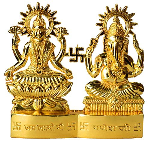 Ethnic Choice God Laxmi Ganesh Set Statue Idol Murti In Brass (4X4 Inch) Diwali Gift (Religious Item)