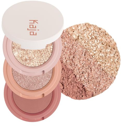 Kaja Beauty Bento Collection - Bouncy Eyeshadow Trio | 16 Peach Madeline | Nude Peach Tone | Vegan, Cruelty Free
