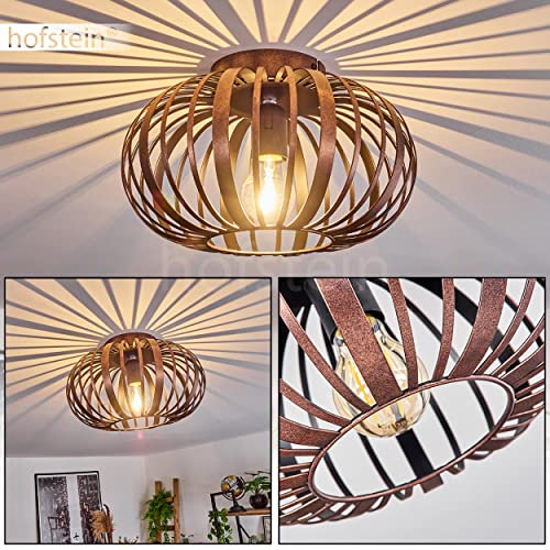 Deckenleuchte Oravi, runde Deckenlampe aus Metall in Kupferfarben, 1-flammig, E27-Fassung, ohne Leuchtmittel, Ø 30 cm, Retro/Vintage Leuchte mit tollem Lichteffekt durch Gitter-Optik