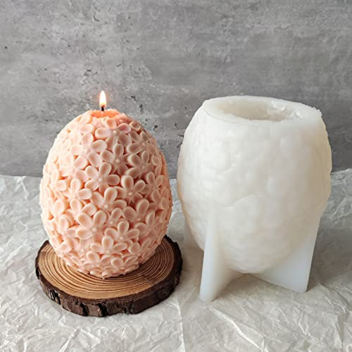 3D Osterei geformt Silikonform Ei Blume Ball Kerze Silikonform DIY duftende Kerze Silikonform Osterkerze Form Blume Oval Eiförmige Kerze Aromatherapie Gipsform (L)