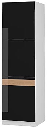 Vicco Oven housing cabinet Fame-Line, Black oak high gloss/White, 60 cm